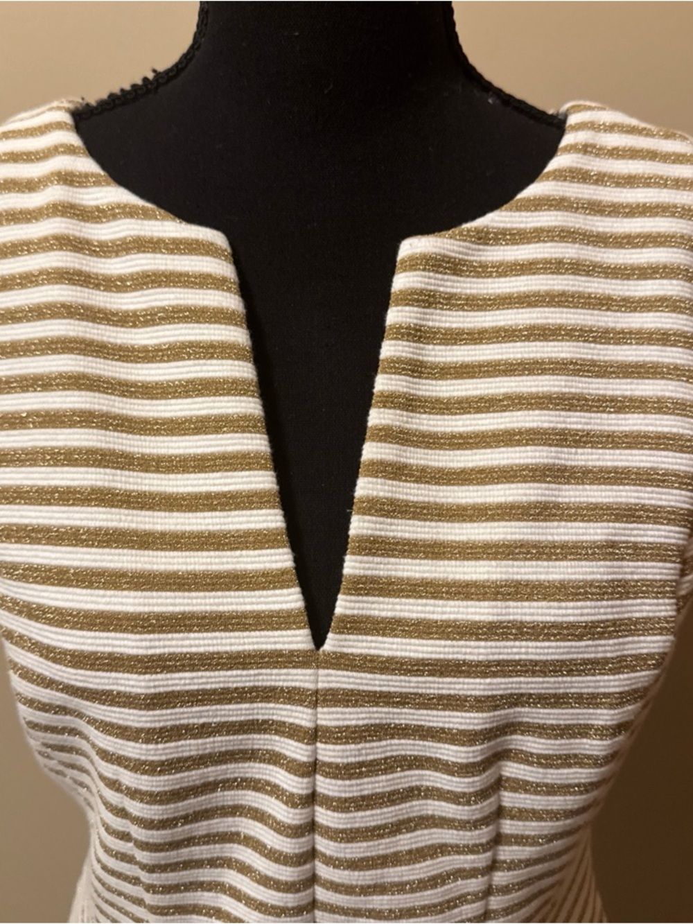 Lilly Pulitzer Gold and white Striped V-Notch Fit & Flare Midi Dress - Picture 2 of 6